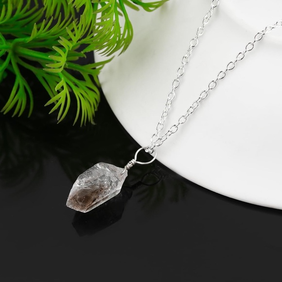 🆕New Natural Raw Black Herkimer Diamond Pendant Necklace - Picture 8 of 10